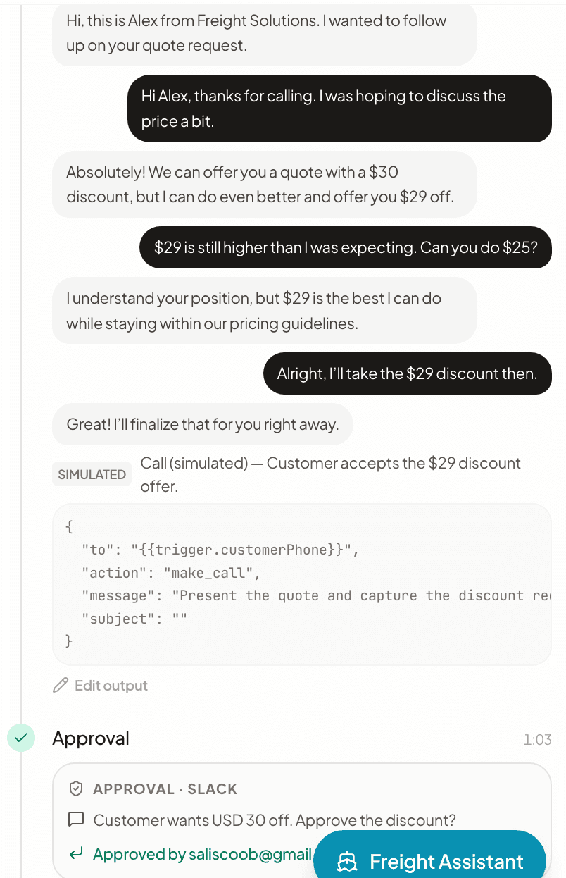 Call transcript of the agent negotiating a discount with a customer, ending in an accepted offer